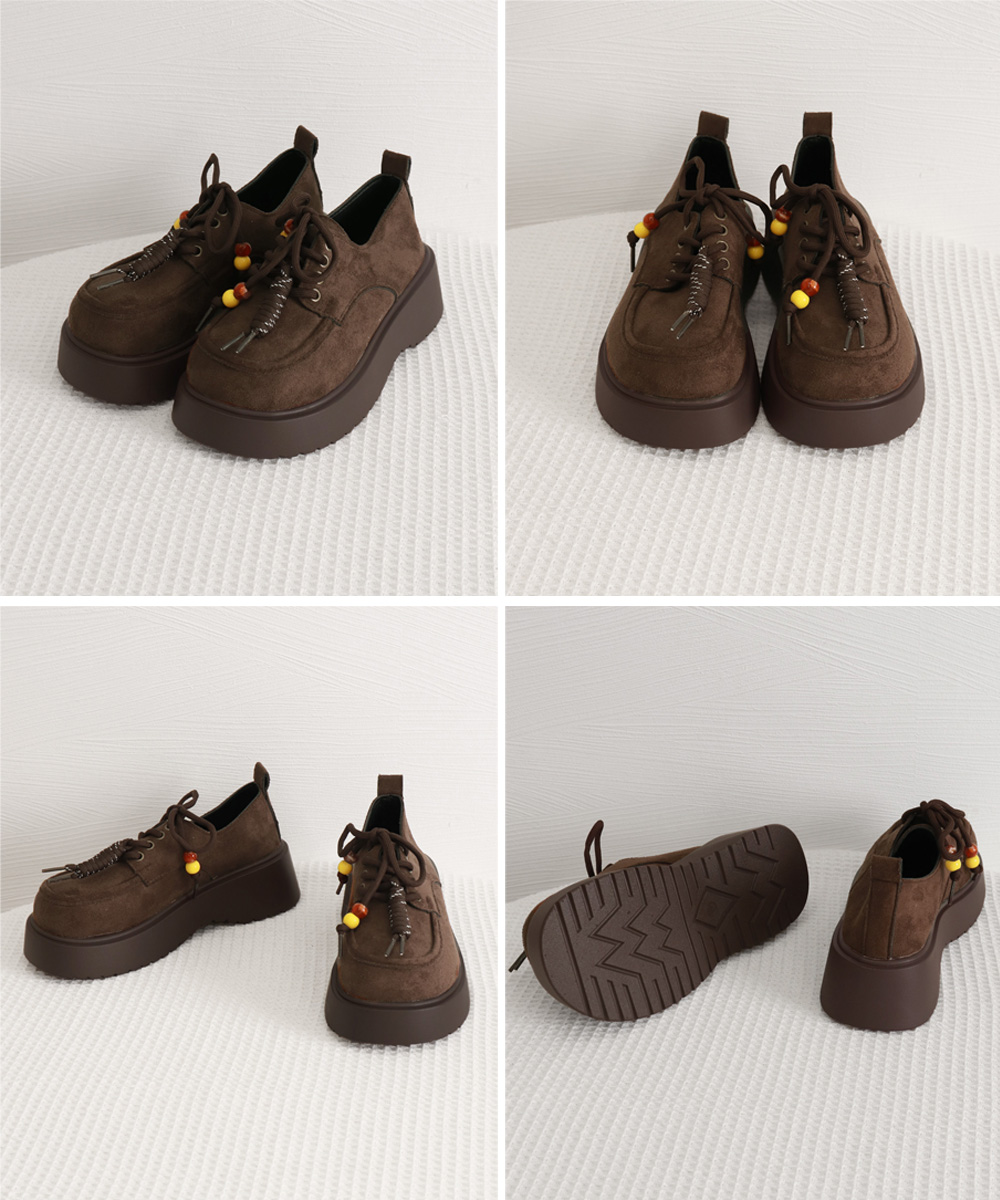 厚底ローファー 編み上げ 韓国風 歩きやすい靴