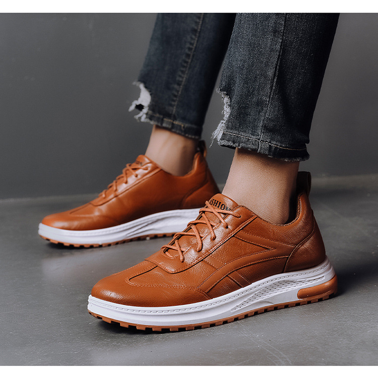 男性用厚底スニーカー 軽量通気性紐シューズ