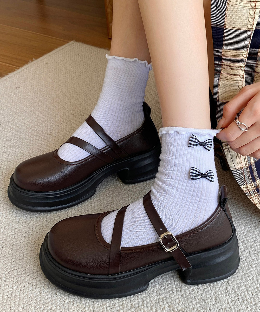 厚底ローファー レディース 二重ベルト 美脚 学院風