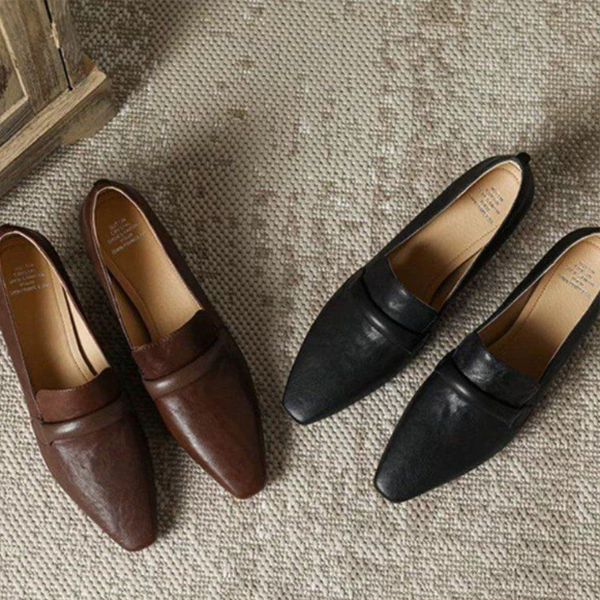 【美脚・細見え】レザー調 尖頭パンプス（3.5cm中ヒール・浅口スリッポン）エレガントデザイン