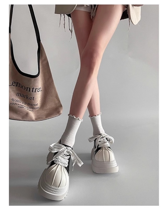 厚底スニーカー 紐靴 女性用 ローカット シューズ