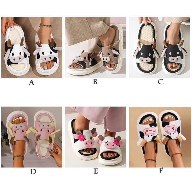 新作厚底牛柄ルームシューズ室内通気性抜群来客用