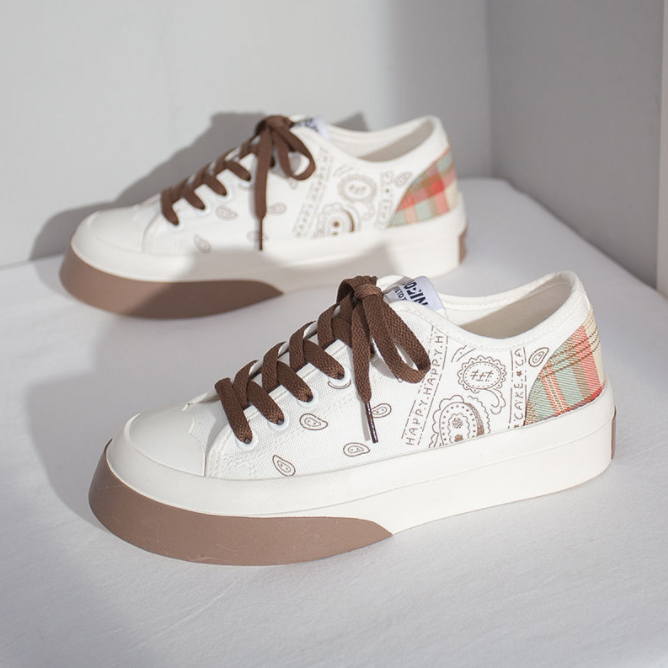 レディース厚底スニーカー紐靴白茶色可愛い脚長効果