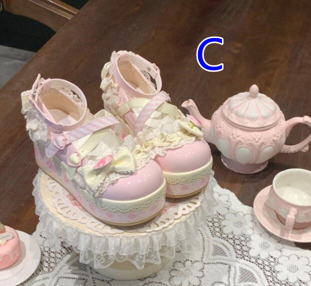 【ロマンティック】薔薇装飾ロリータ厚底パンプス（秋冬・お出かけ用）