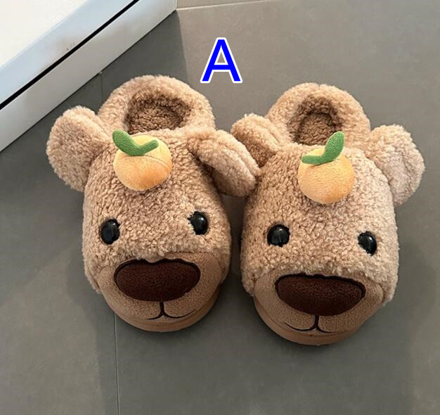 【ぬくもり癒し】くま顔もこもこ厚底スリッパ（3.5cm・秋冬ルームシューズ）