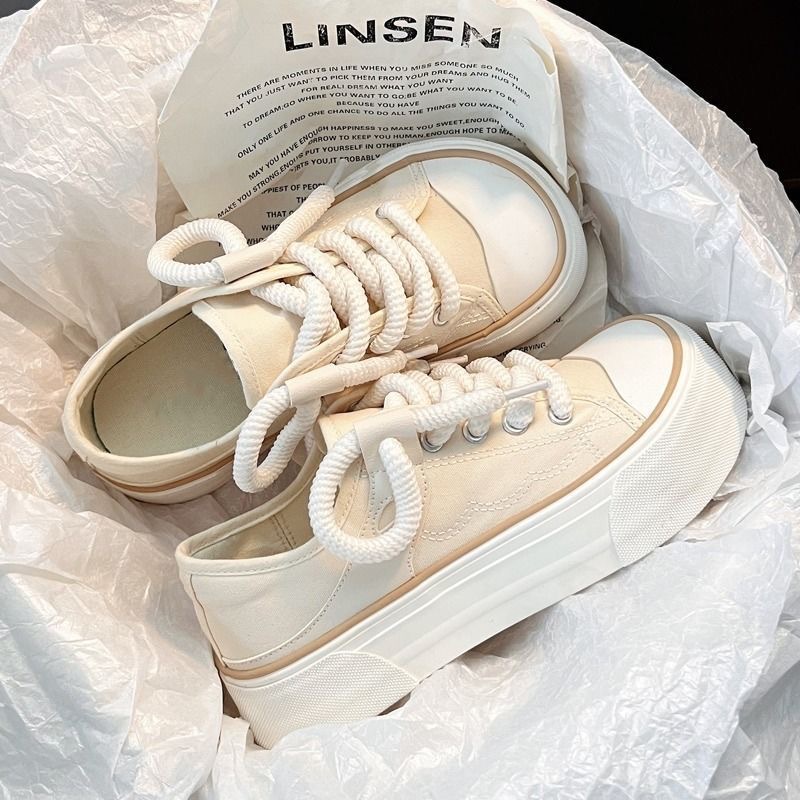 【白桃色バイカラー×軽量スタイルアップ×韓国系】6.0cm厚底スニーカー