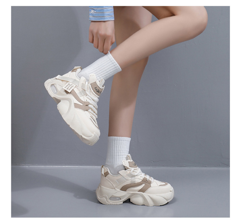 レディース厚底スニーカー紐靴美脚ボリュームソール