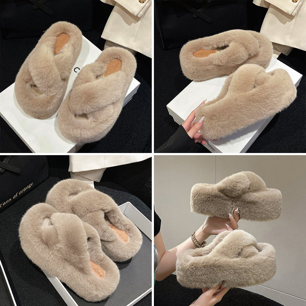 もこもこファー厚底ルームシューズサンダル