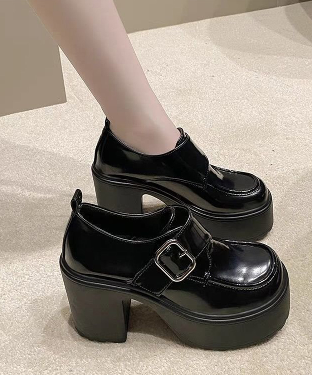 厚底ローファー レディース 太ヒール ベルト付き