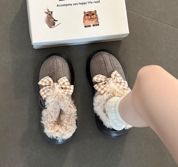 【ふわ甘スタイル】リボン×ファー厚底サンダル（7cm・秋冬あったか）