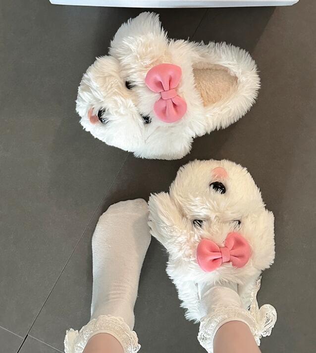 【ほかほか癒し】くま顔厚底ルームシューズ（4cm・もこもこ・室内履き）