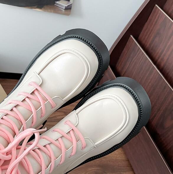 秋冬厚底ブーツ レースアップ編み上げショートブーツ