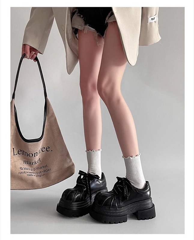 厚底スニーカー 紐靴 女性用 ローカット シューズ