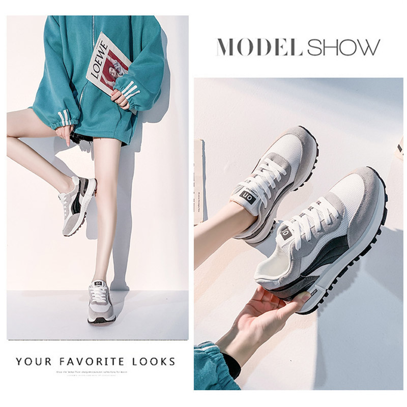 【グレーブルー配色×通気メッシュ×韓国系】3.0cm厚底スニーカー