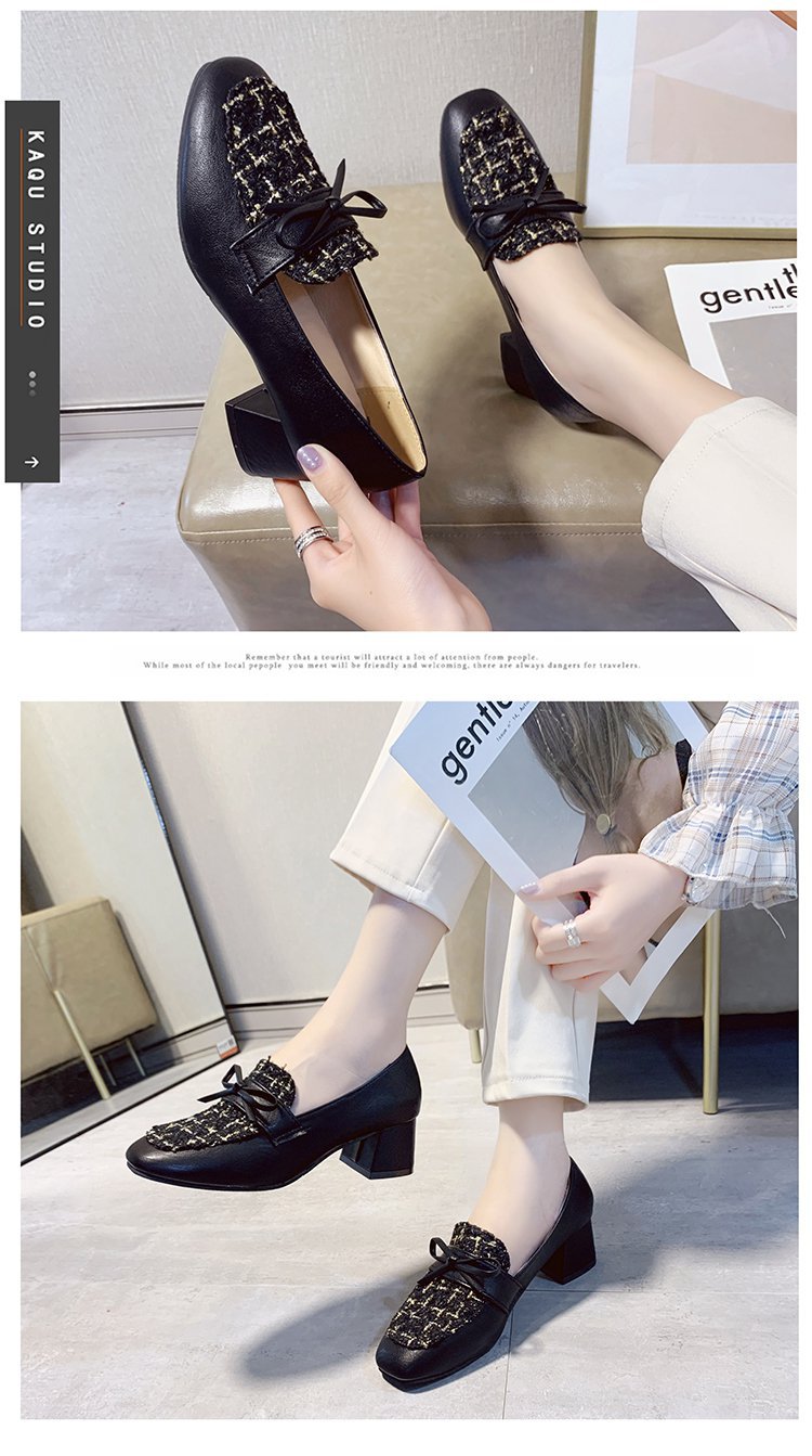 【美脚・脚長】ツイード風 厚底パンプス（5cmチャンキーヒール・歩きやすい）レディース