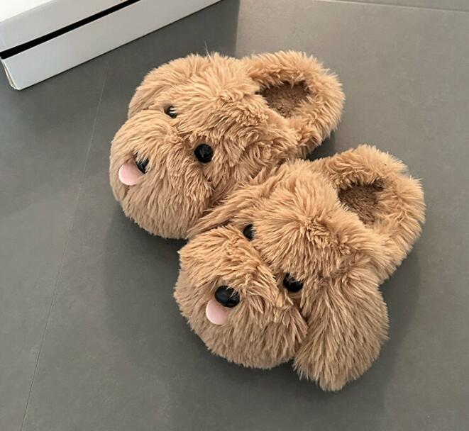 【ほっこり癒し】犬顔もこもこ厚底スリッパ（3cm・秋冬つっかけ）