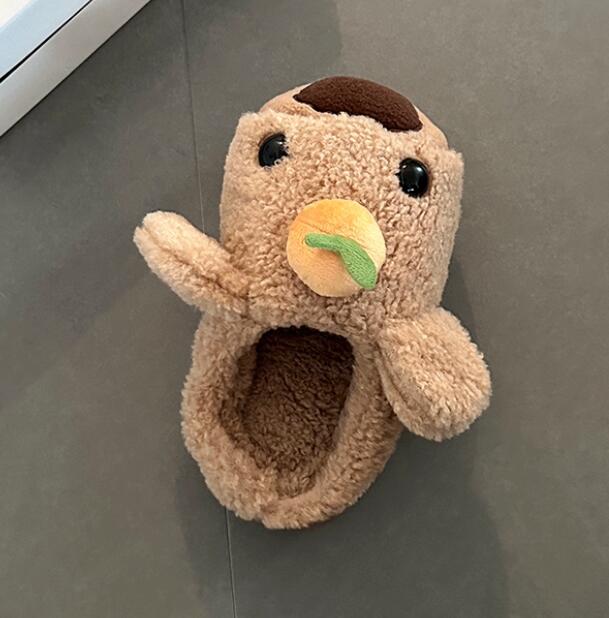 【ぬくもり癒し】くま顔もこもこ厚底スリッパ（3.5cm・秋冬ルームシューズ）