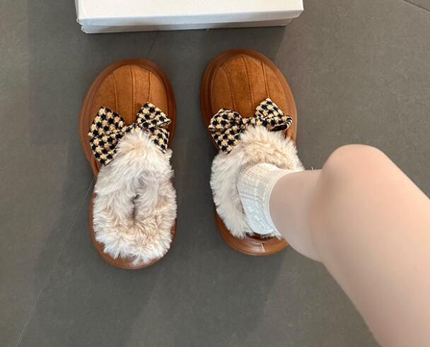 【ふわ甘スタイル】リボン×ファー厚底サンダル（7cm・秋冬あったか）