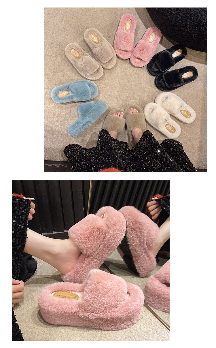 秋冬新作 もこもこファー厚底サンダル 室内履き