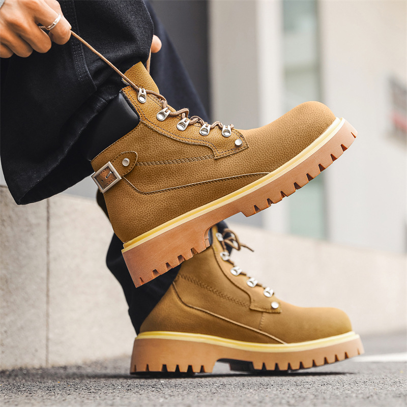 男女兼用ハイカット厚底作業靴 全3色 野外対応重厚ブーツ