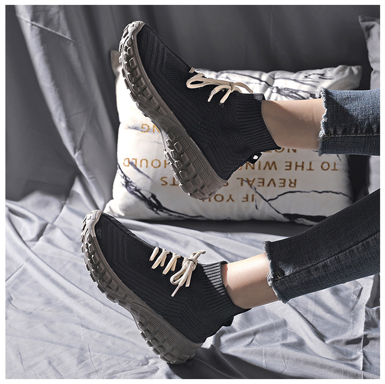 女性用ハイカット厚底靴 通気性編み込み運動靴