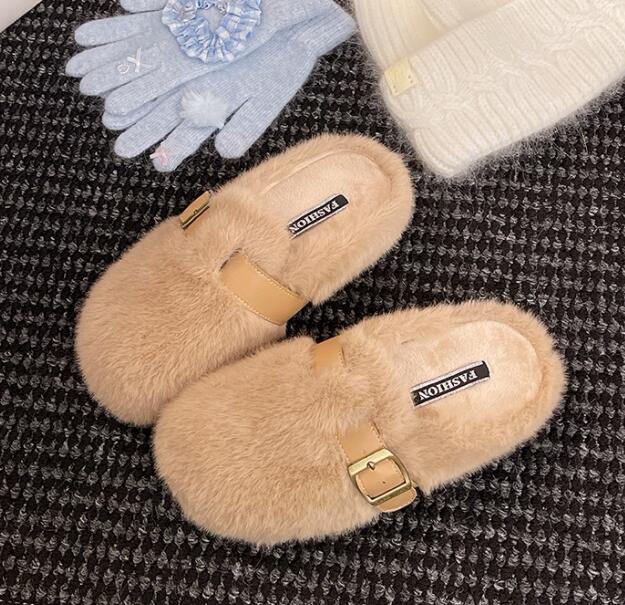 【ふわもこ快適】ベルト付き厚底ファーミュール（3.5cm・秋冬）