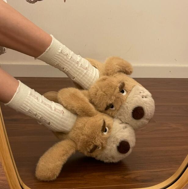 秋冬起毛あったか犬型ルームシューズ厚底室内履き