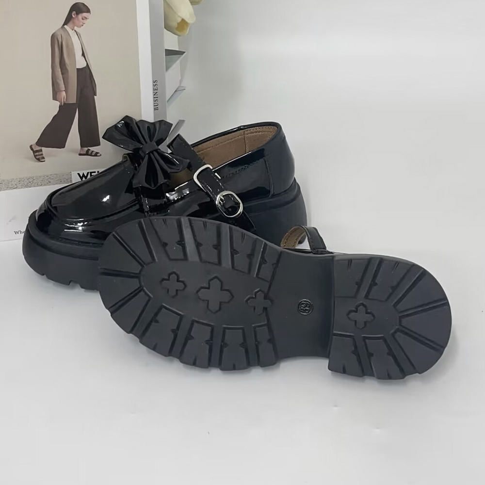 厚底ローファー レディース 取り外し可能リボン付き