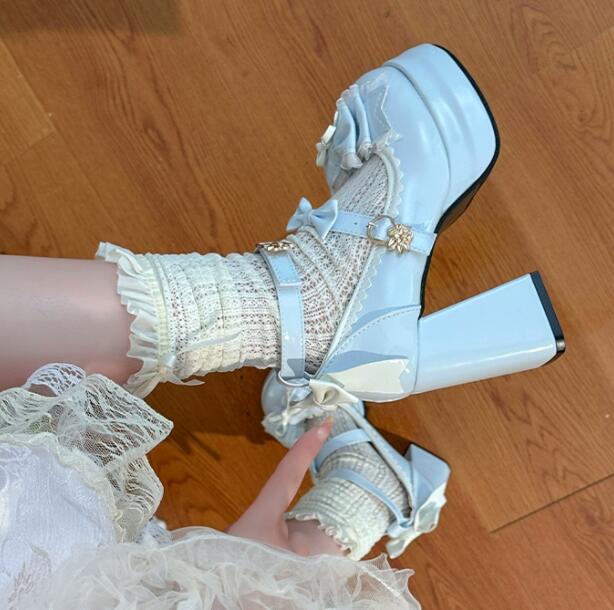 厚底パンプス リボン付き姫系ハイヒール靴