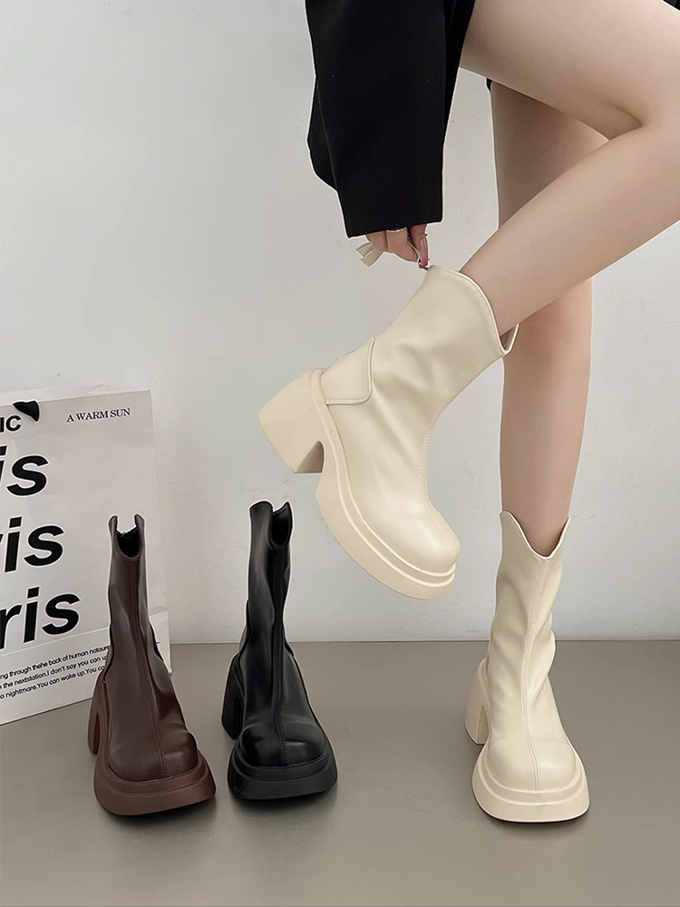 モダンスタイル厚底ミドル丈ブーツ