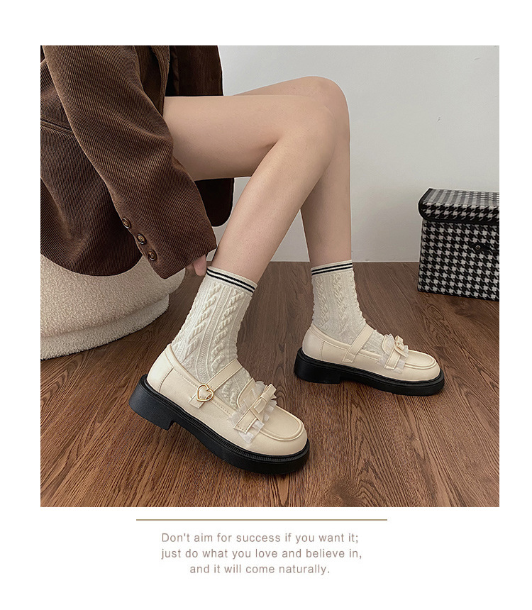 2024新作 厚底ローファー ストラップ付き 美脚効果 黒 ベージュ