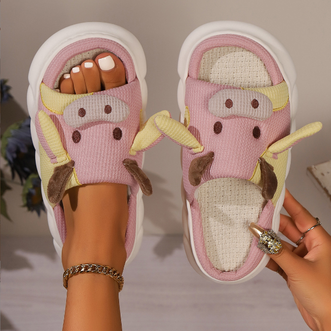 新作厚底牛柄ルームシューズ室内通気性抜群来客用