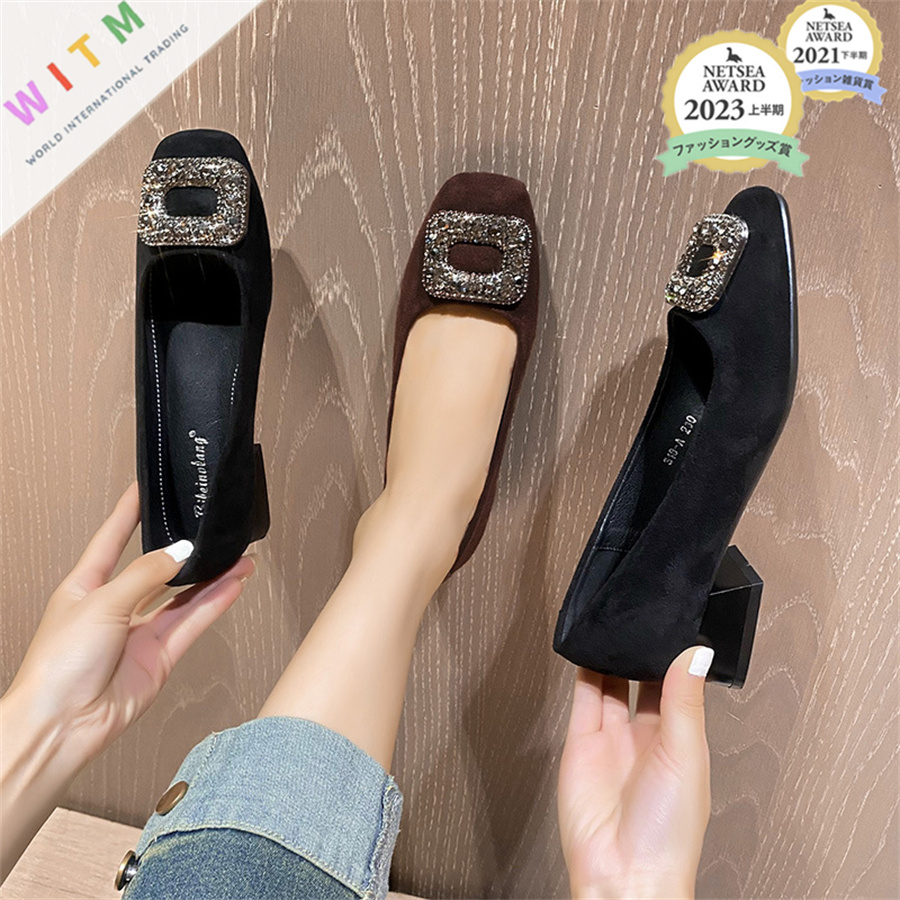 【華やかシルエット】ラインストーン厚底パンプス（3cm・スクエアトゥ・春秋）