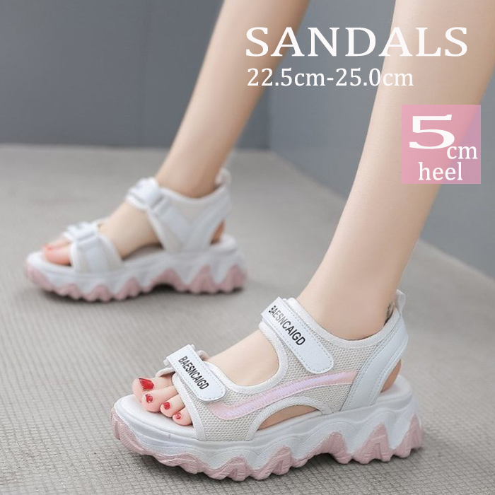 厚底サンダル 軽量通気性メッシュ素材 歩きやすいスポーツサンダル