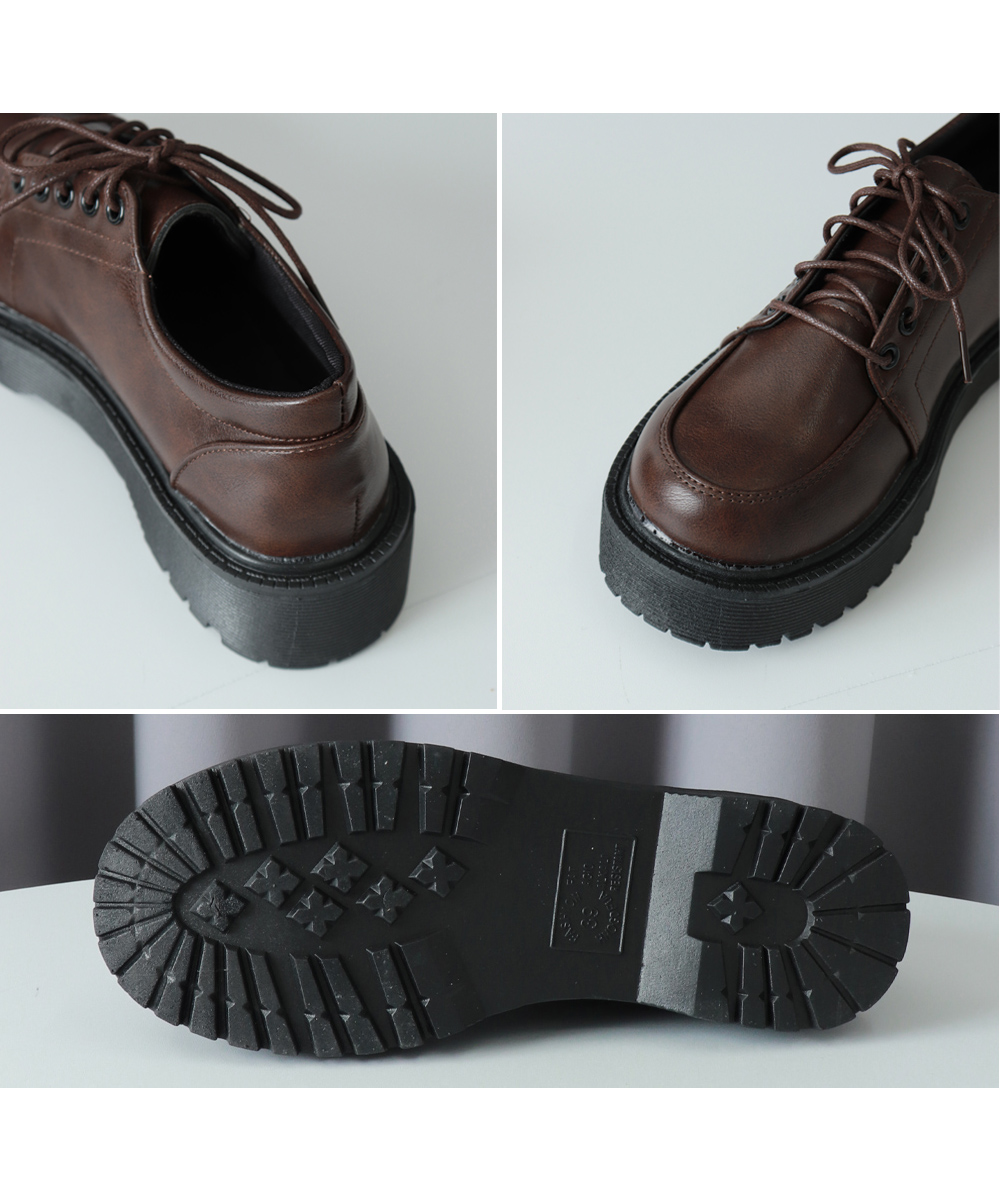 厚底編み上げローファー レディース美脚靴