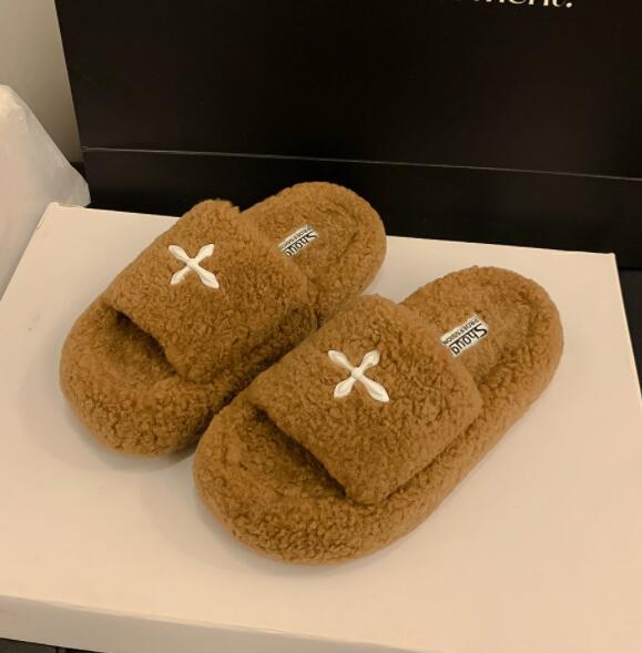 厚底ふわふわ毛足ルームシューズ ミュールタイプ