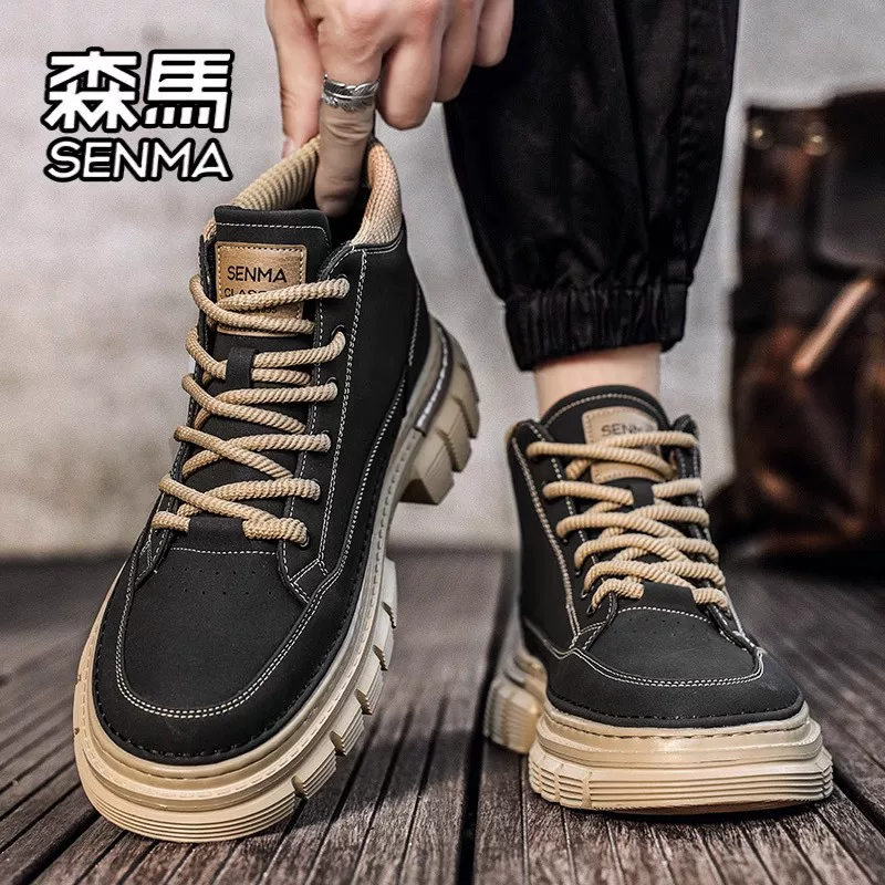 サイドジップ × 高級感合皮 × 韓国レトロ】+7cm厚底 ハイカット サイドジップ × 高級感合皮 × 韓国レトロ】+7cm厚底 ハイカット