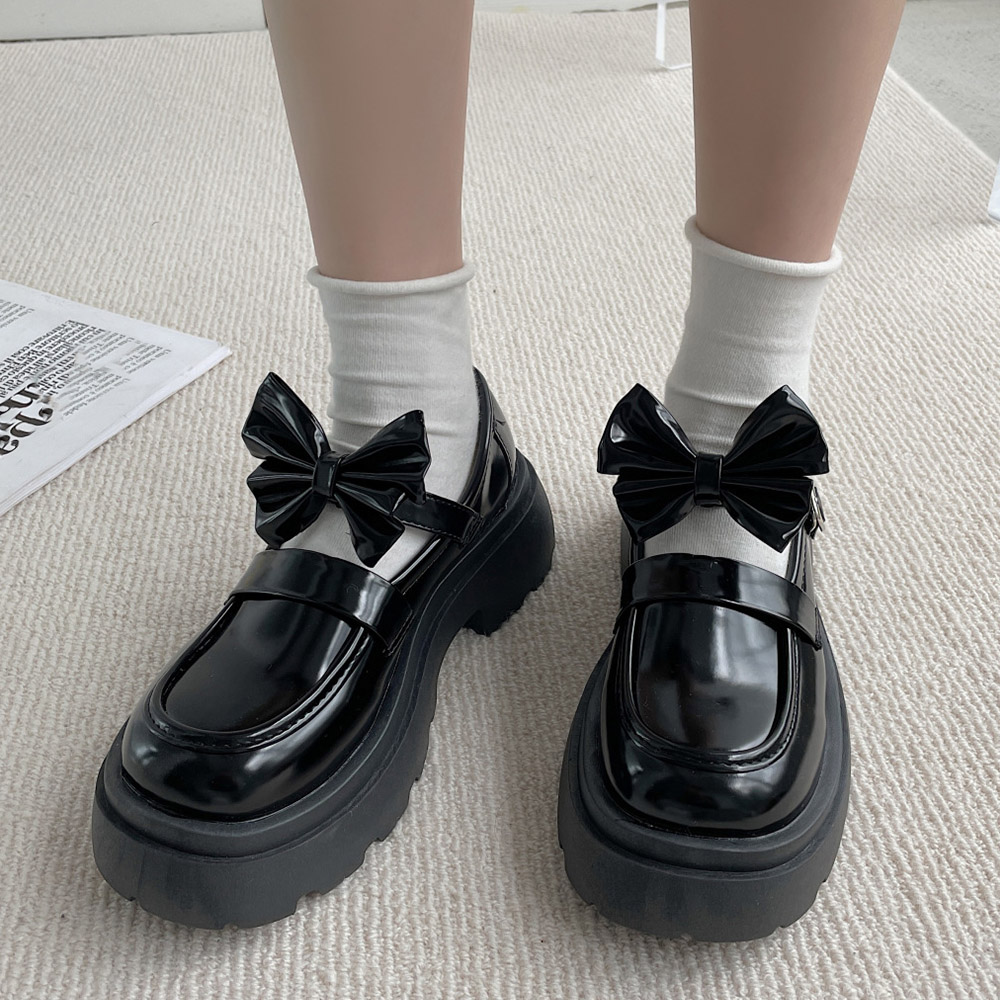 厚底ローファー レディース 取り外し可能リボン付き