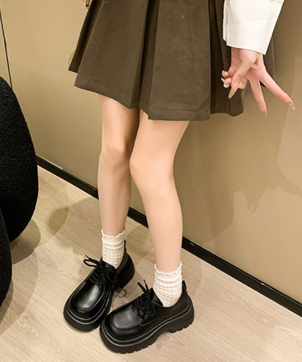 厚底ローファー ボリューム底 編み上げ靴