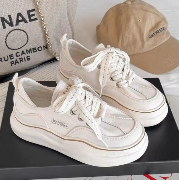 【白スニーカー×美脚スタイルアップ×韓国系】5.0cm厚底スニーカー