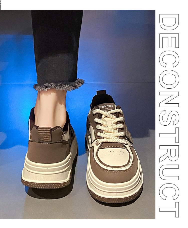 レディース厚底スニーカー 通気性抜群 弾力ソール 紐靴