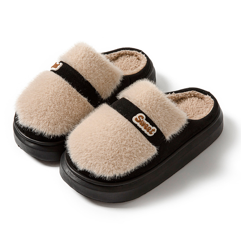 厚底ふわふわファールームシューズ防寒スリッパ