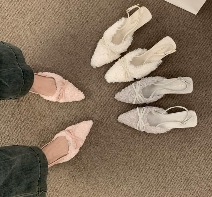 【大人きれいめ】ボア素材ポインテッド厚底サンダル（3cm・お出かけ用）