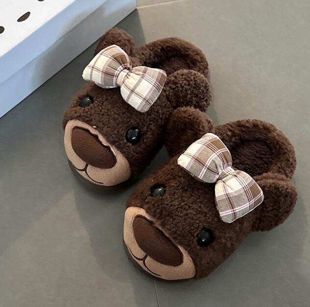 【ぽかぽか癒し】くま柄もこもこ厚底スリッパ（4cm・秋冬ルームシューズ）