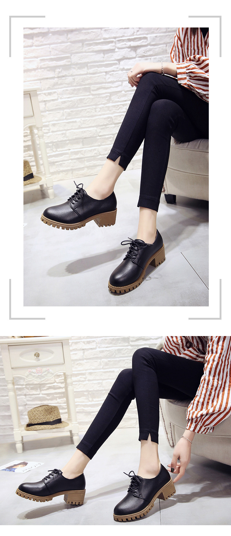 厚底ローファー レディース編み上げ紐靴レザー調