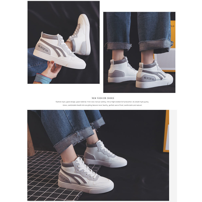 女性用厚底スニーカー白色紐靴滑り止め脚長効果