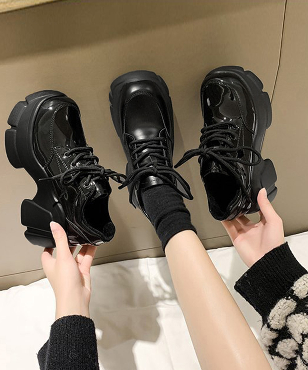 厚底ローファー編み上げ美脚レディース靴