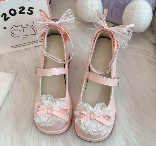 姫系厚底パンプス リボン付き甘可愛ロリータ靴