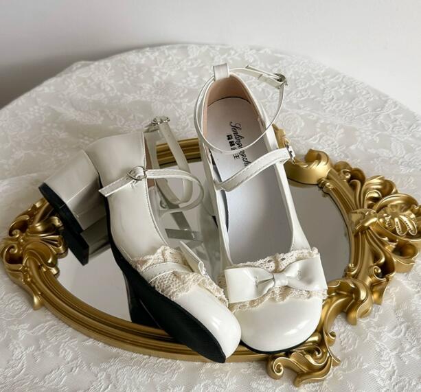 厚底パンプス 姫系リボン付き 甘美系靴