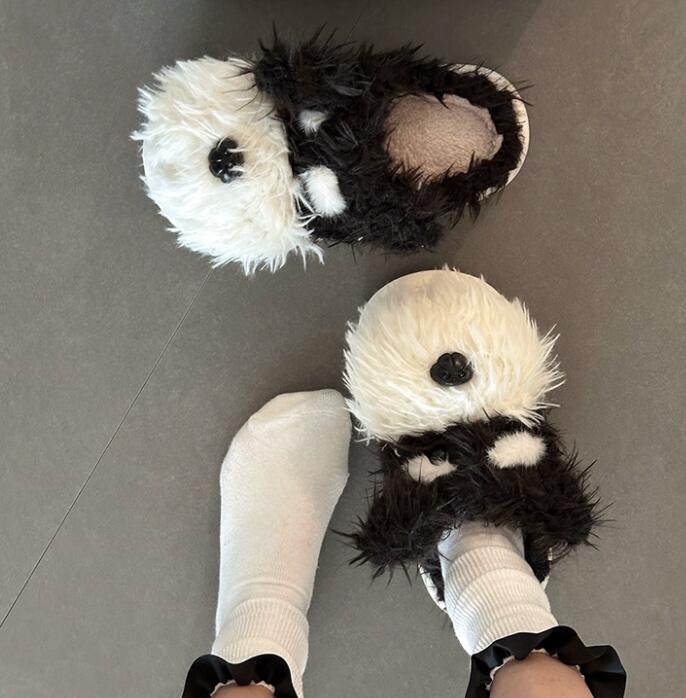 【ふわふわ暖か】犬モチーフ厚底ルームシューズ（4cm・もこもこファー・室内履き）